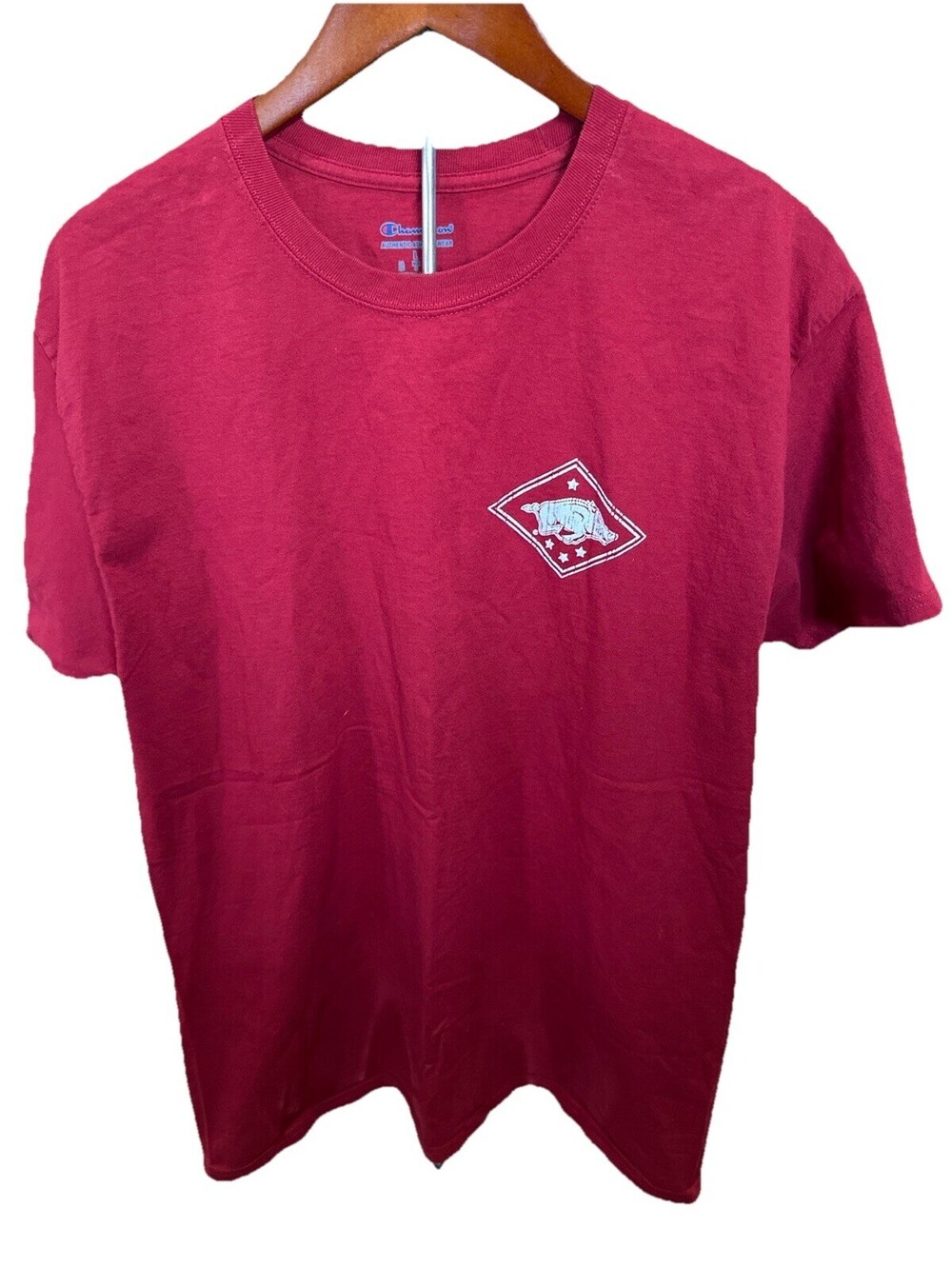 Champion Arkansas Razorbacks T Shirt Mens Large Red NCAA Hog Logo College Tee